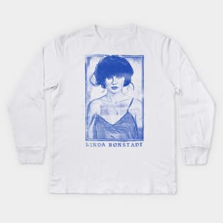 Linda Ronstadt /// Faded Retro 1970s Style Fan Art Design Kids Long Sleeve T-Shirt